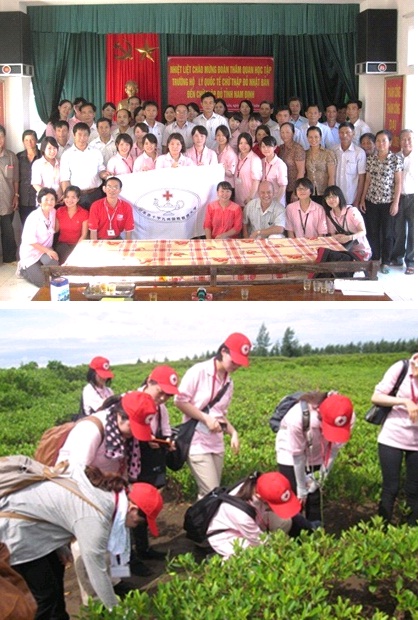写真（上）マングローブ植林事業にかかわるGiao Xuanコミュニティの人々 写真（下）Giao Xuanのマングローブ植林地